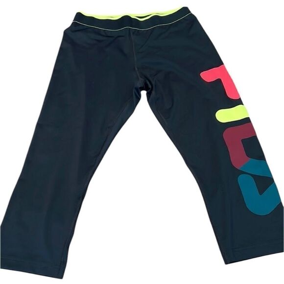 Fila size large black cropped leggings with FILA logo down one leg GUC - Picture 1 of 8